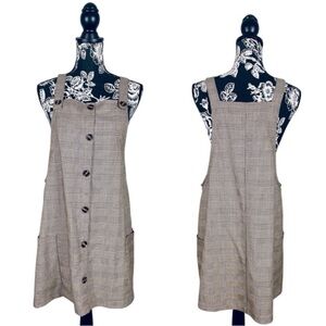 Mixed Threads Los Angeles neutral brown plaid overall dress size large